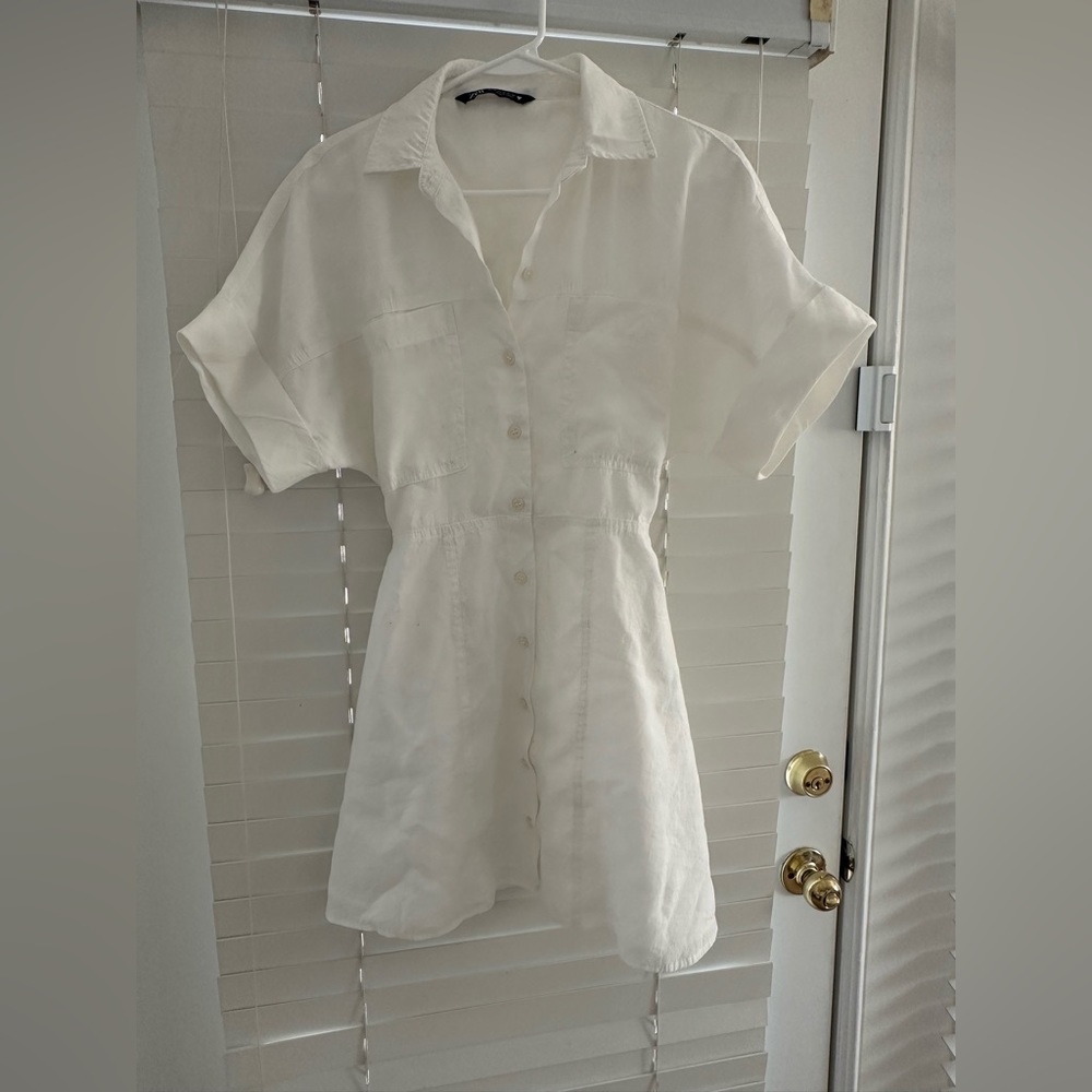 Zara White Short Sleeve Mini Dress